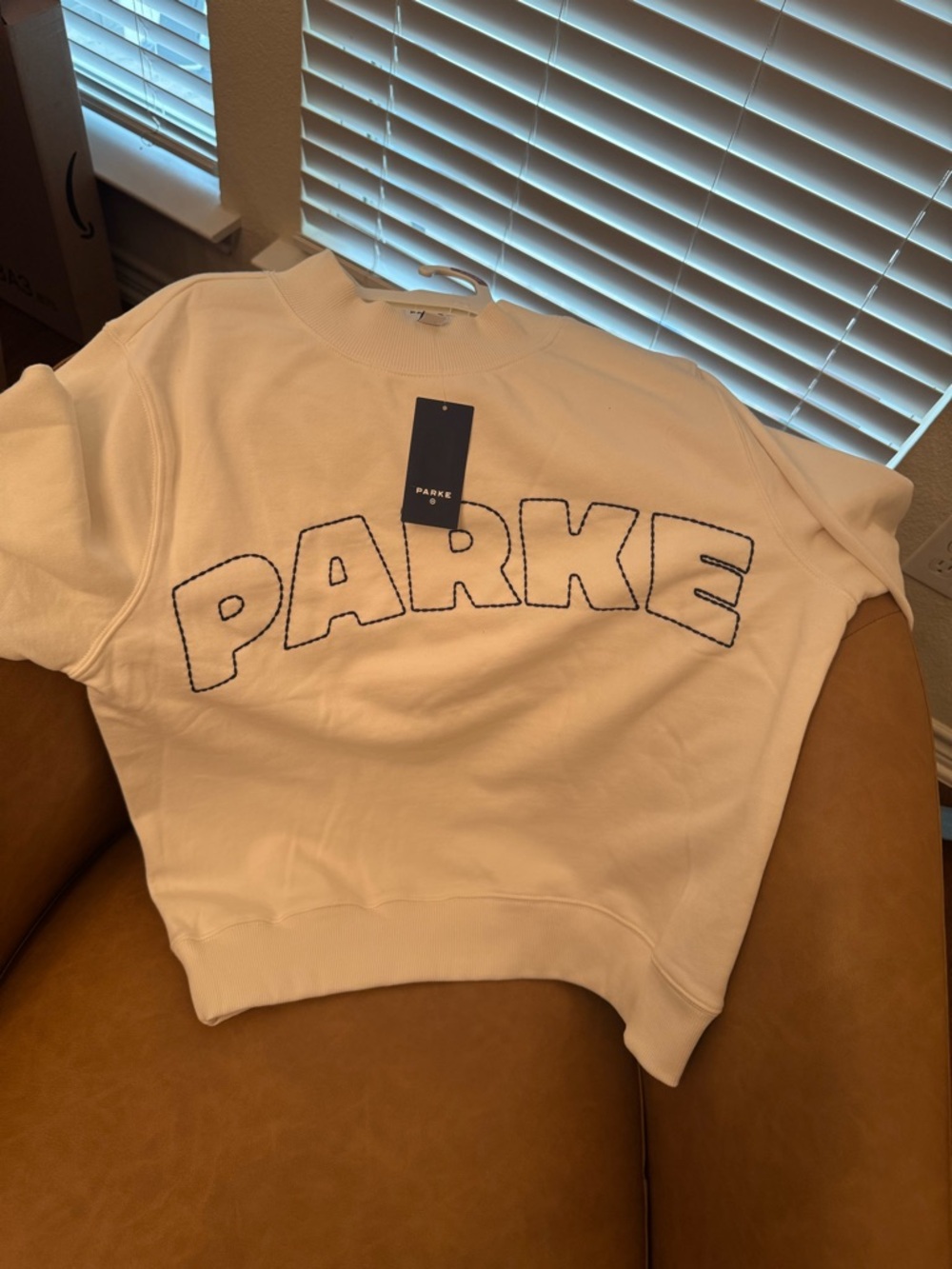 Target X Parke Parker Cream Crewneck Sweatshirt with Navy Stitch Logo size  XS